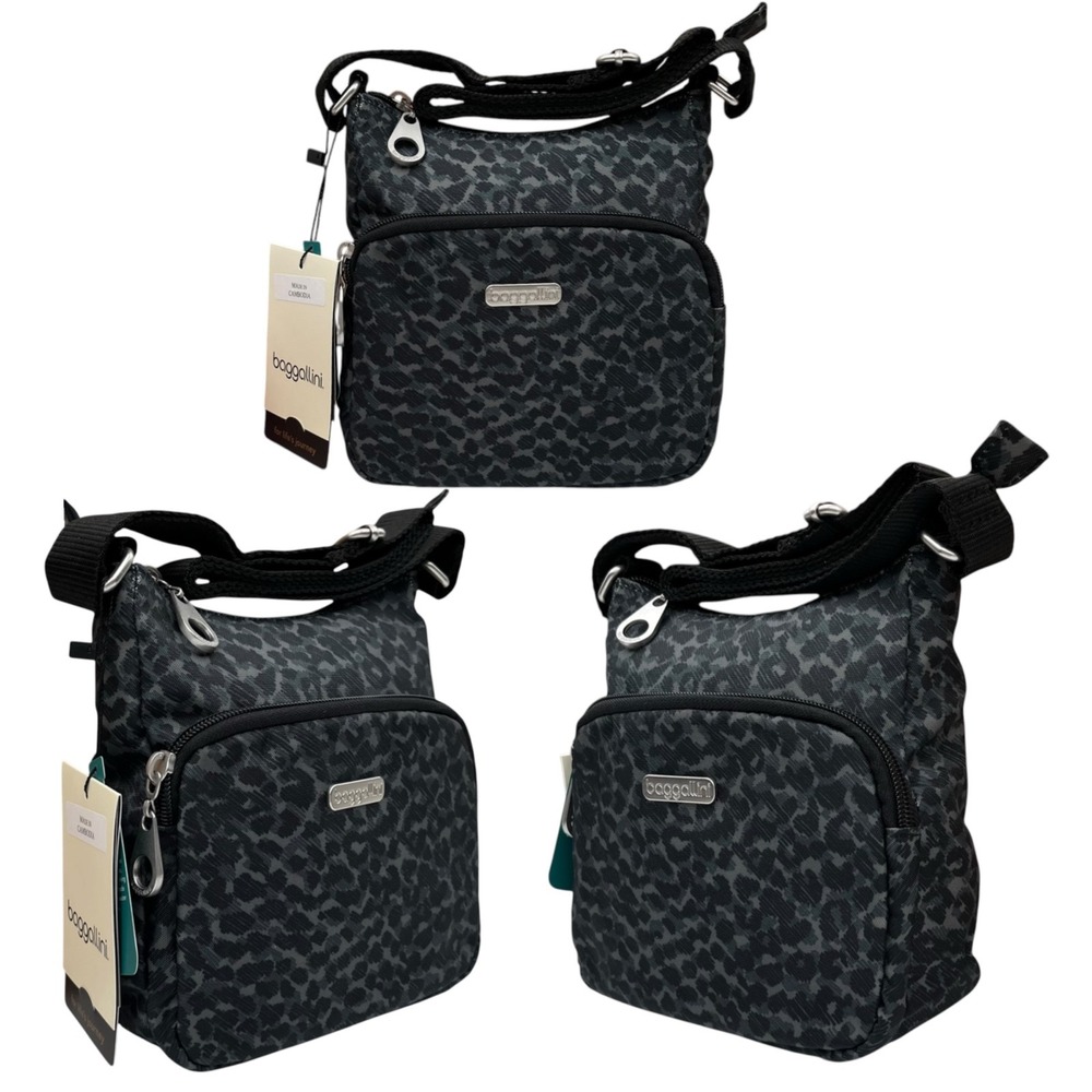 Baggallini Women's Joey Bagg Cheetah Print Crossbody Bag Black Gray 8x6.5x2.5"